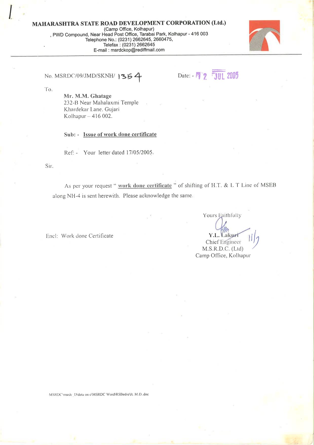 1354 MSRDC NH 4 Line
